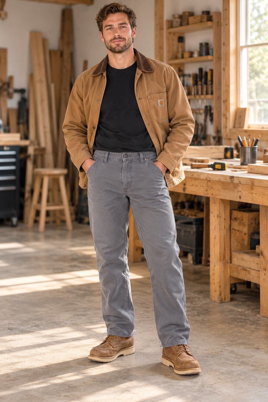Carhartt Men’s 33x30 Relaxed Fit Gray Canvas Work Pants Rugged Flex